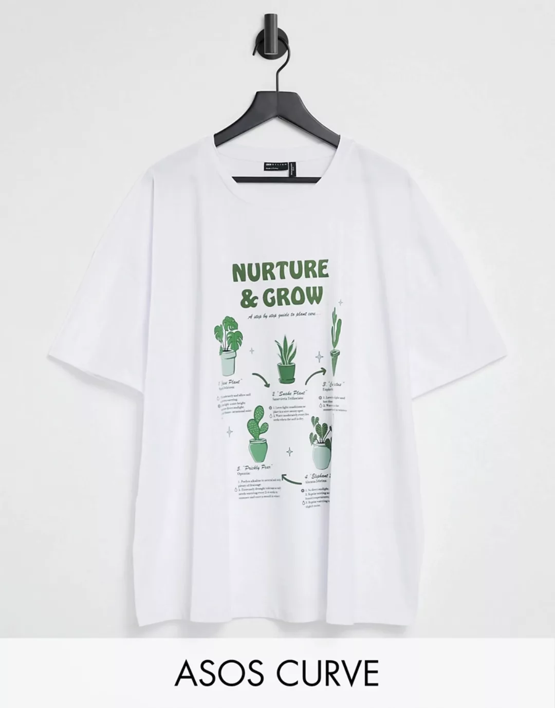ASOS DESIGN Curve – Oversize-T-Shirt in Weiß mit Zimmerpflanzenmotiv günstig online kaufen