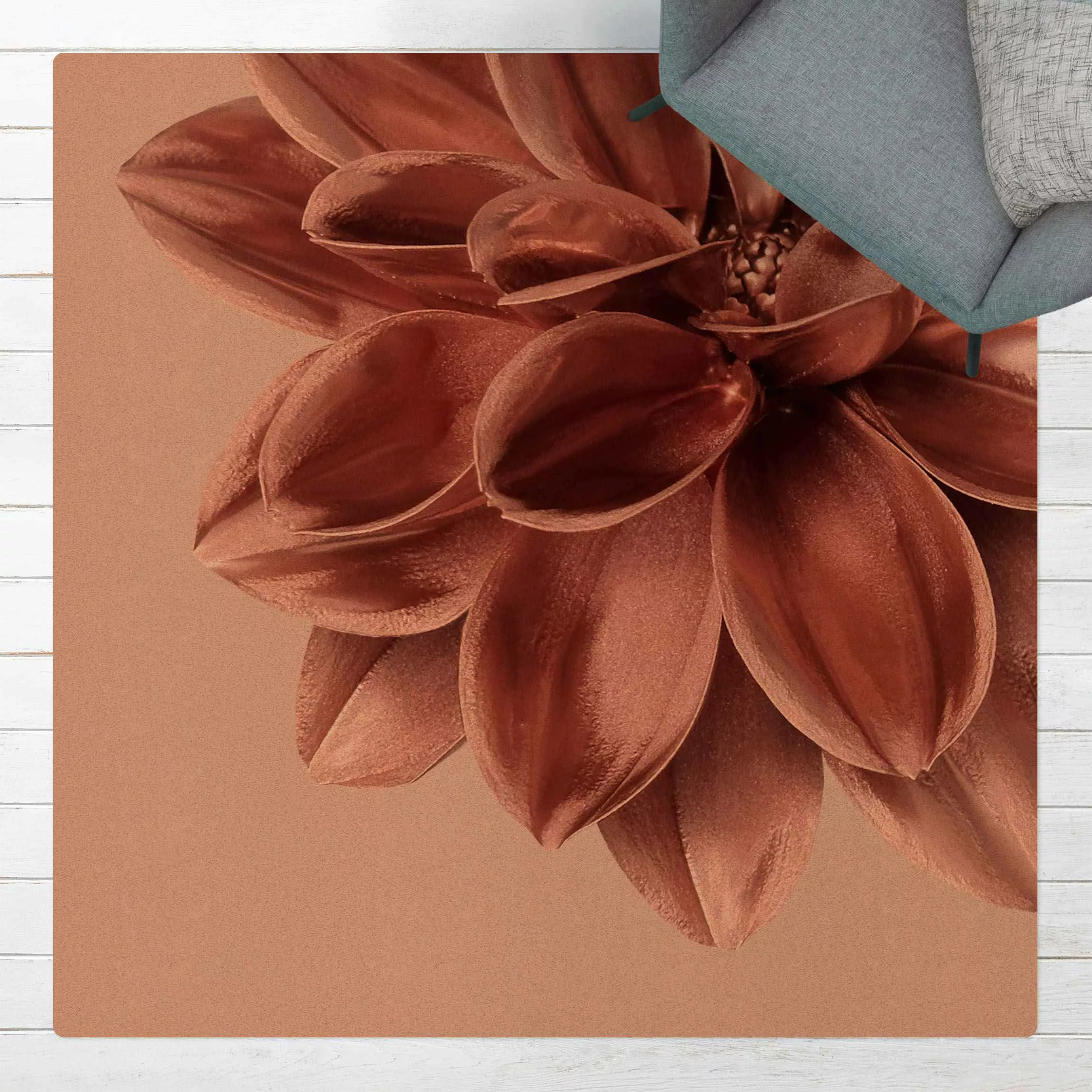 Kork-Teppich Dahlie Blume Rosegold Metallic Detail günstig online kaufen