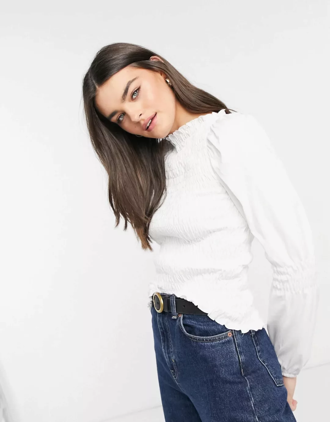 Vero Moda – Geraffte Bluse in Weiß günstig online kaufen