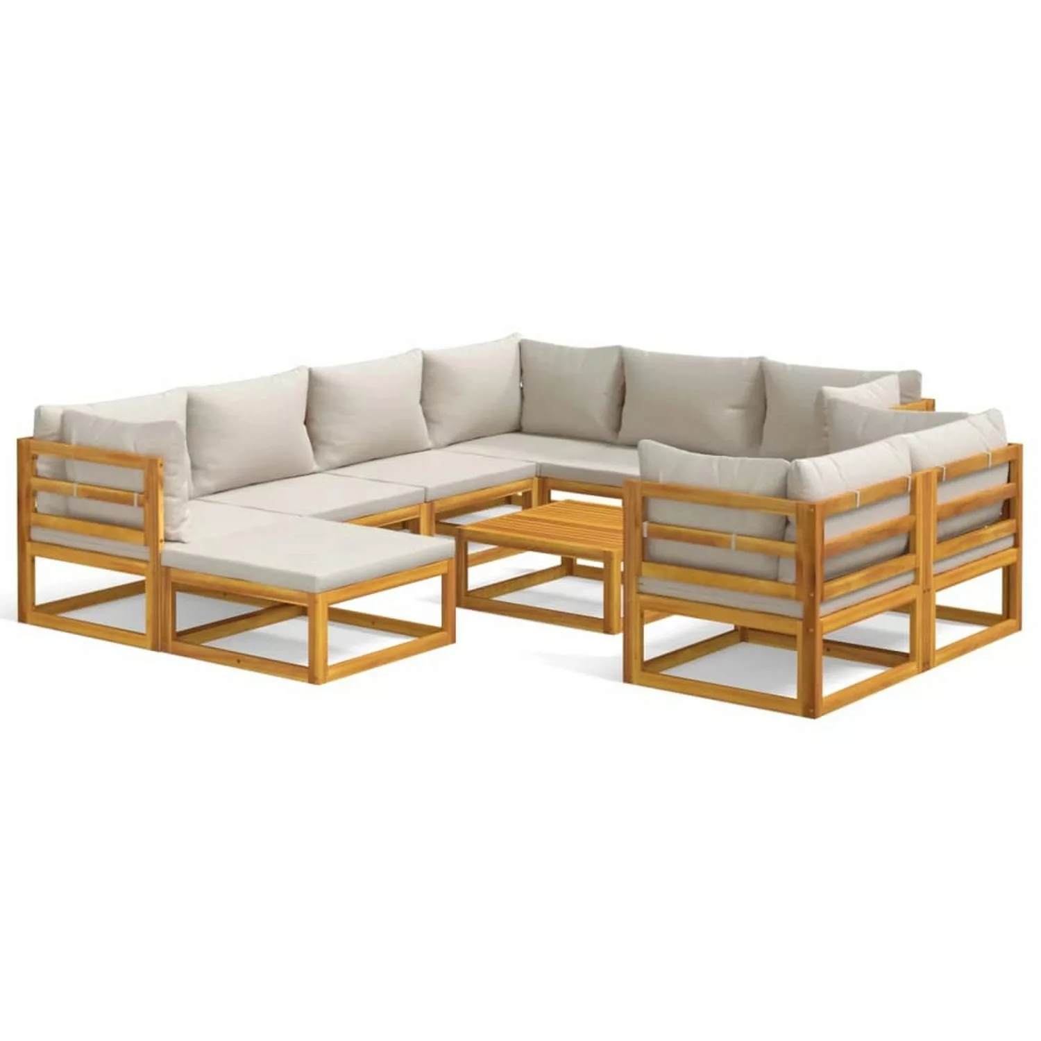 Vidaxl 10-tlg. Garten-lounge-set Mit Hellgrauen Kissen Massivholz günstig online kaufen