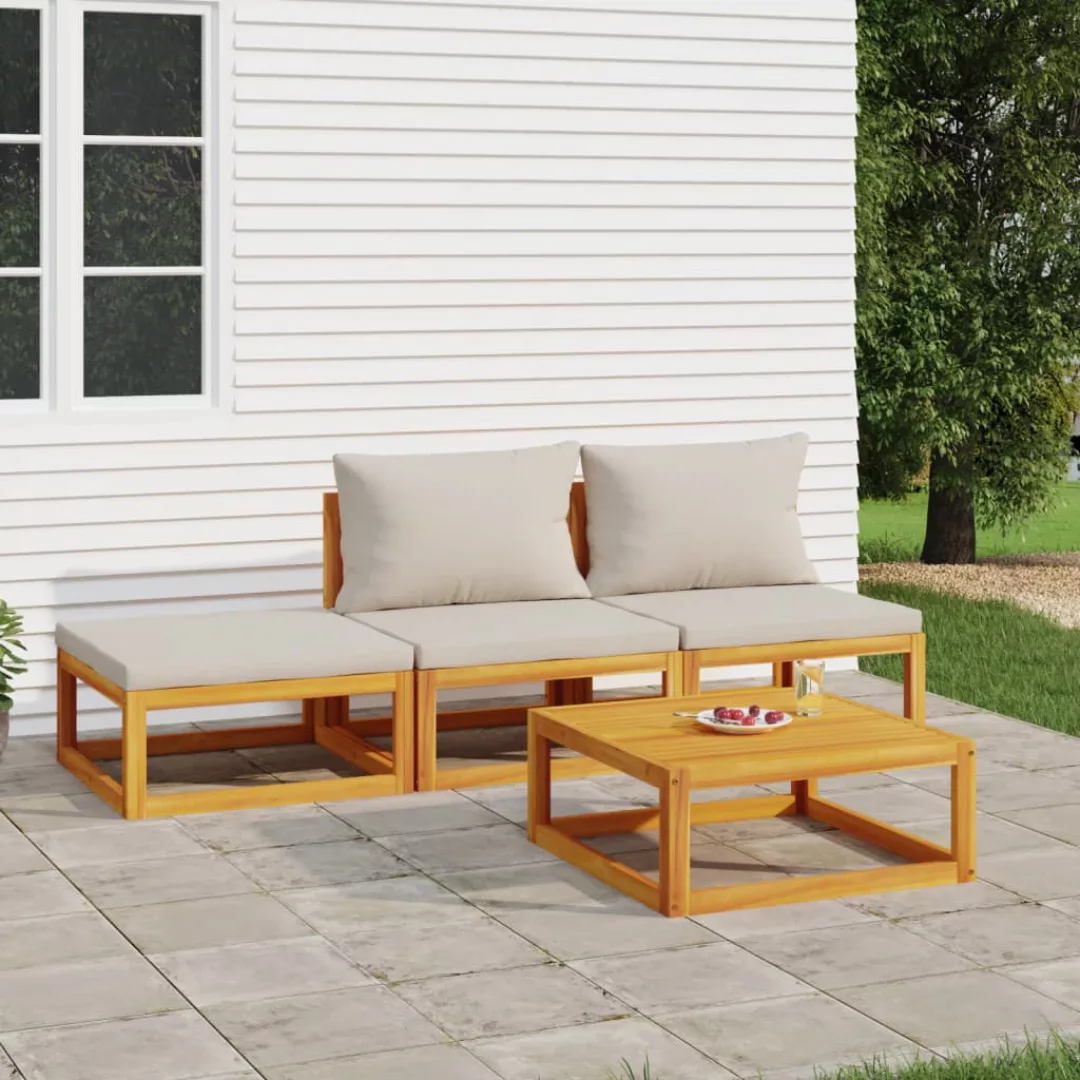 Vidaxl 4-tlg. Garten-lounge-set Mit Hellgrauen Kissen Massivholz günstig online kaufen