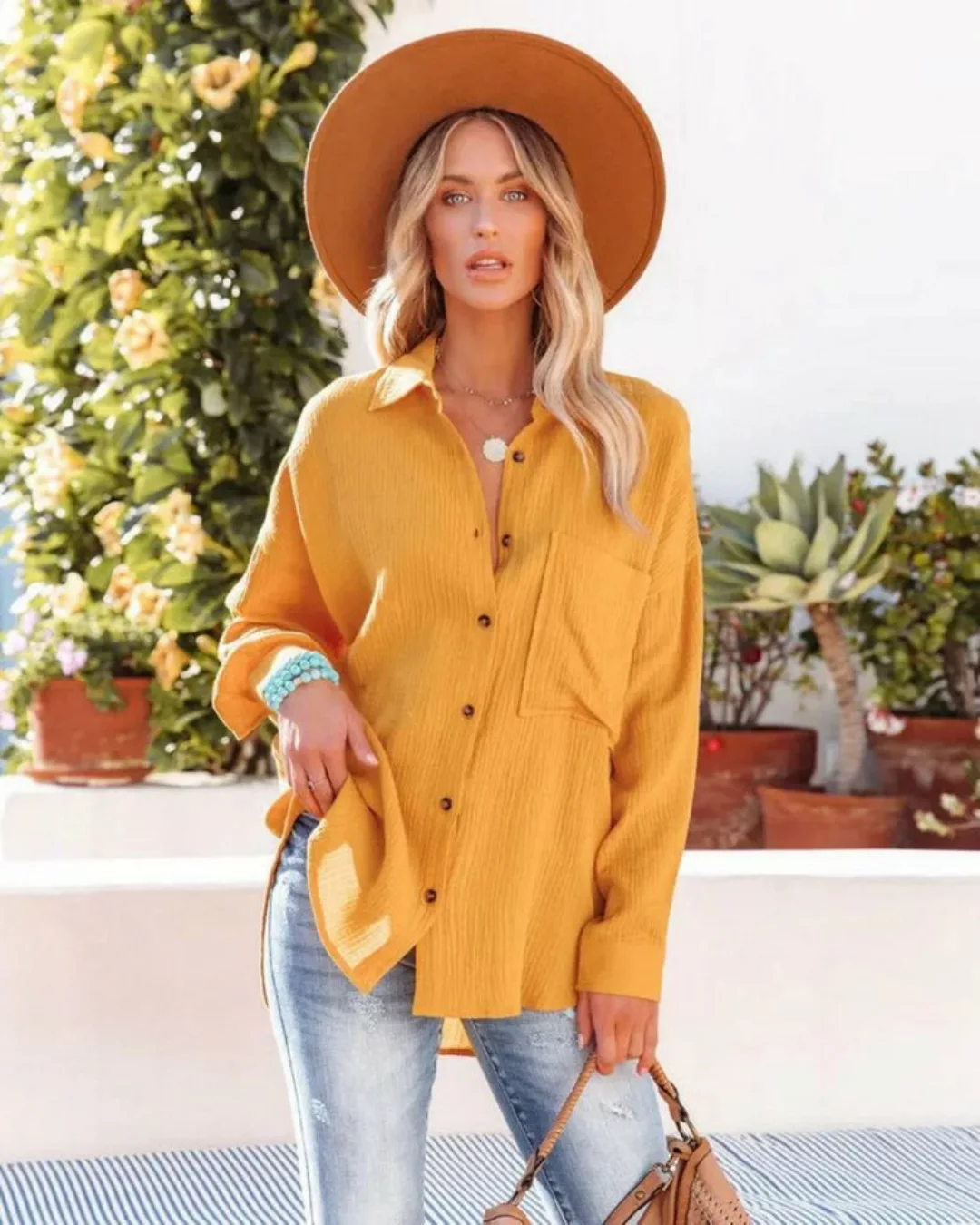 saburona Langarmhemd Lässiges, langärmliges Button-Down-Hemd für Damen mit günstig online kaufen