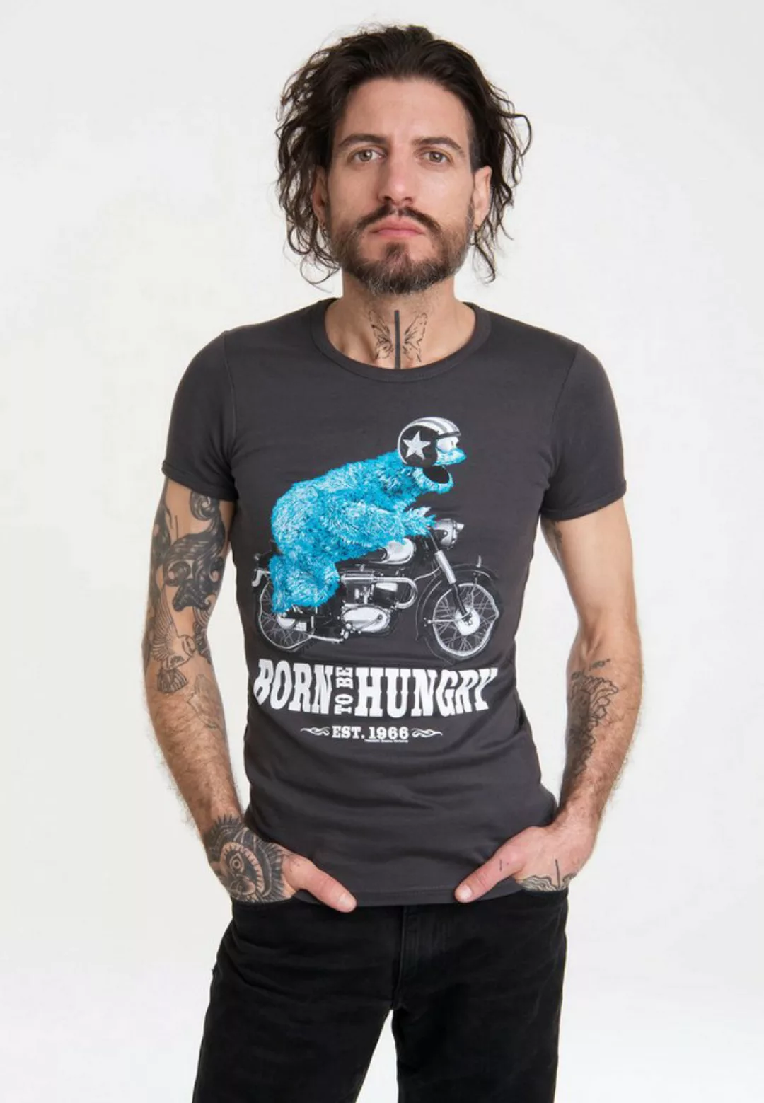 LOGOSHIRT T-Shirt Sesamstraße - Krümelmonster Motorrad mit lizenziertem Pri günstig online kaufen