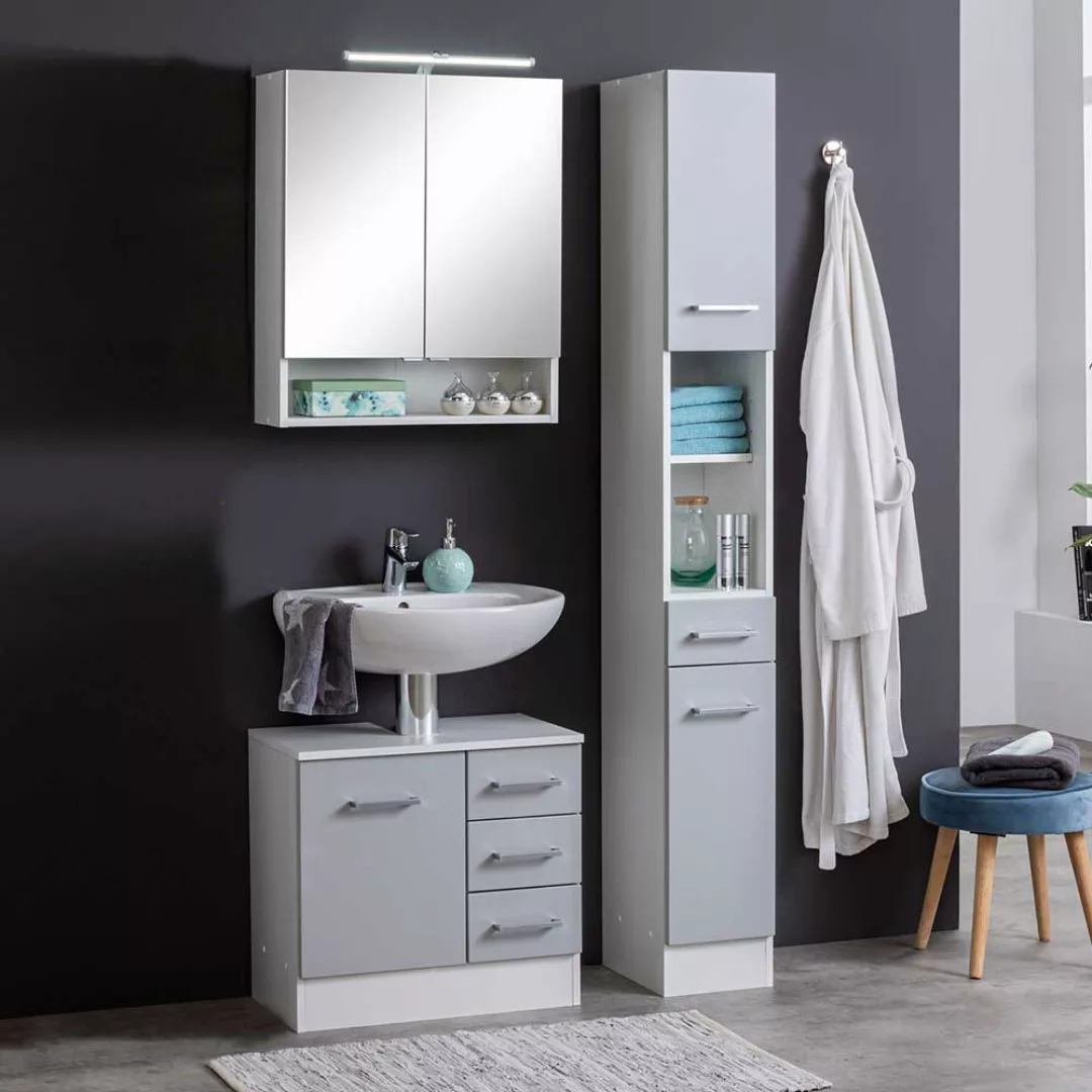 Badezimmermöbel Set in Hellgrau und Weiß 85 cm breit (dreiteilig) günstig online kaufen