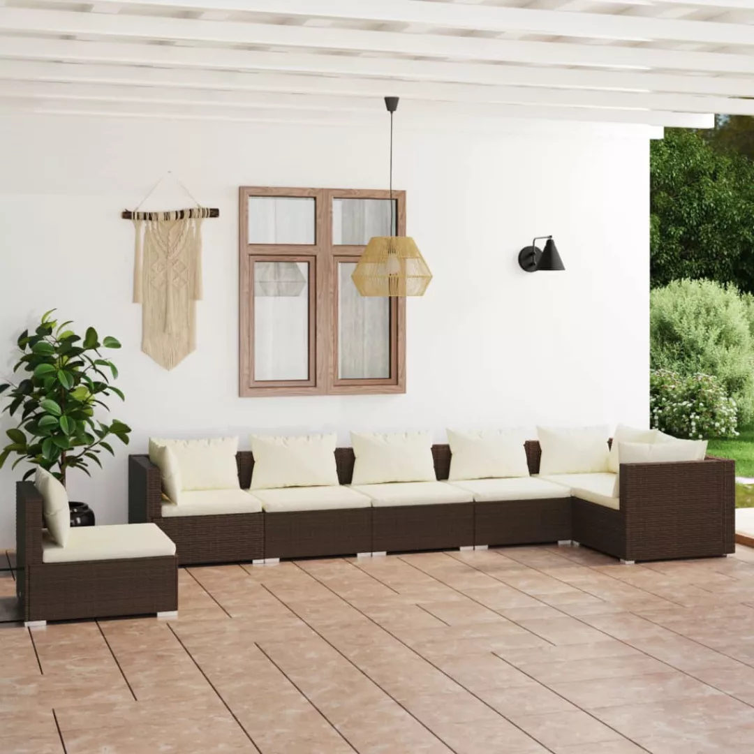 Vidaxl 7-tlg. Garten-lounge-set Mit Kissen Poly Rattan Braun günstig online kaufen