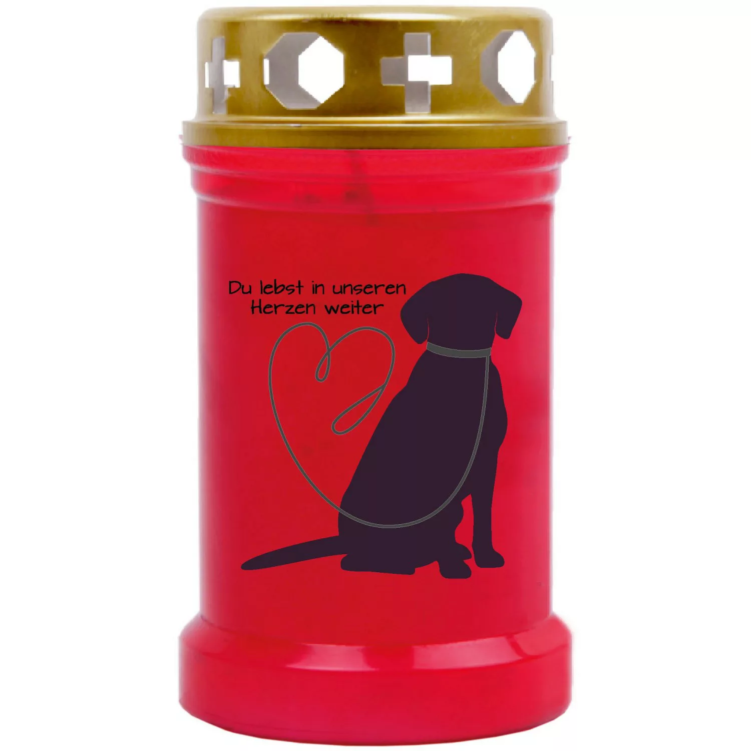 HS Candle Grabkerze Rot 40h Inkl. Deckel Gold Labrador 1 günstig online kaufen