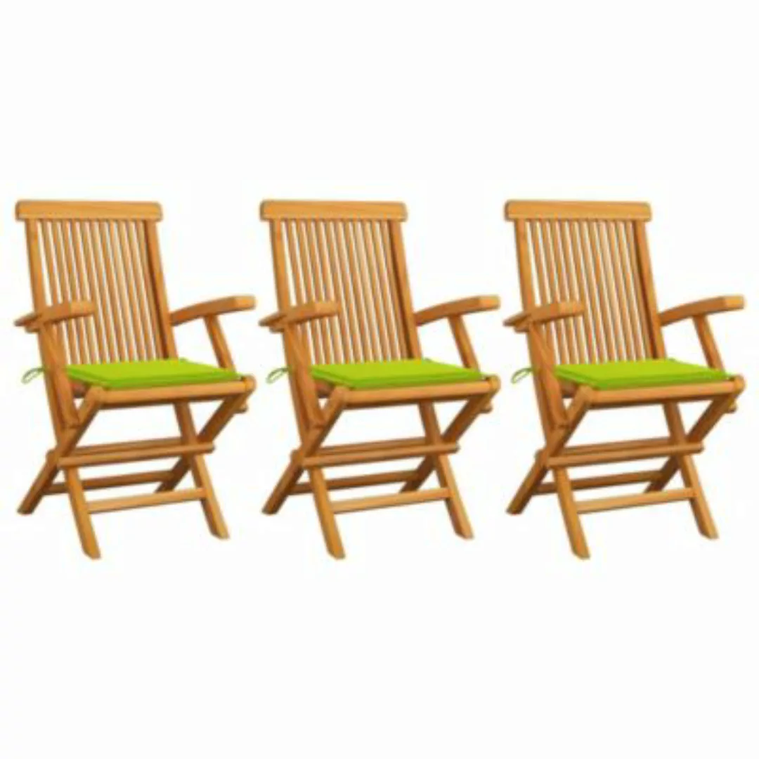 vidaXL Gartenstühle mit Hellgrünen Kissen 3 Stk. Massivholz Teak Gartenstuh günstig online kaufen