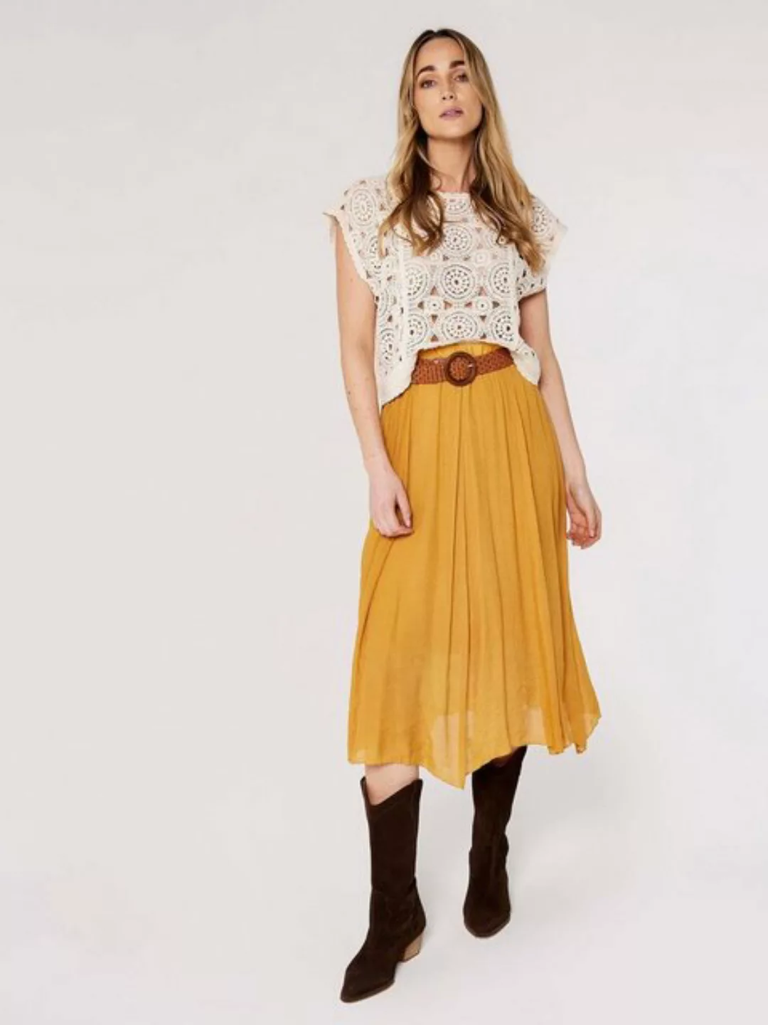 Apricot Midirock Shimmer Crinkle Belted Skirt, mit Flechtgürtel günstig online kaufen