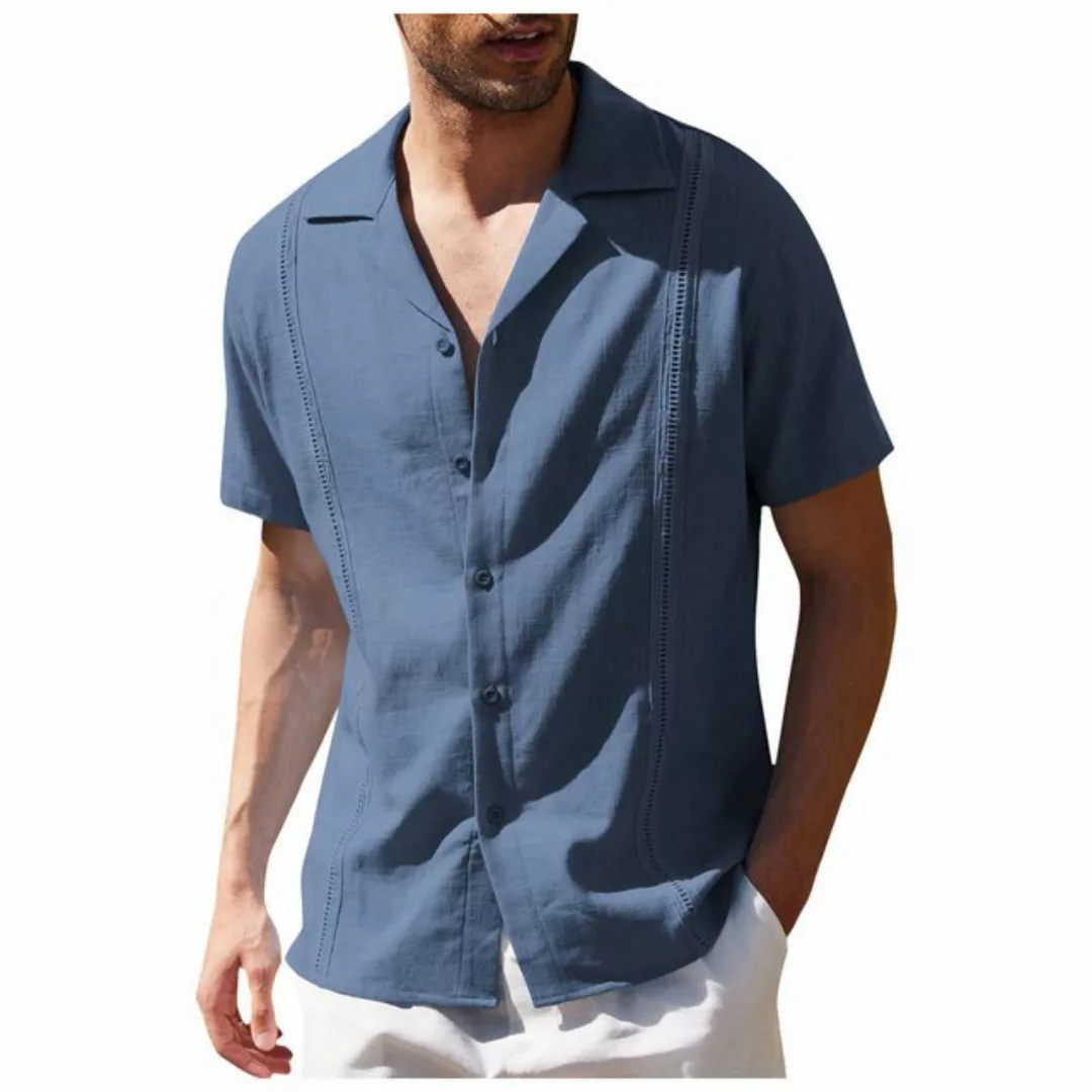 KIKI Strandshirt Kurze Ärmel Hemd aus Baumwolle Leinen Herren Freizeithemde günstig online kaufen