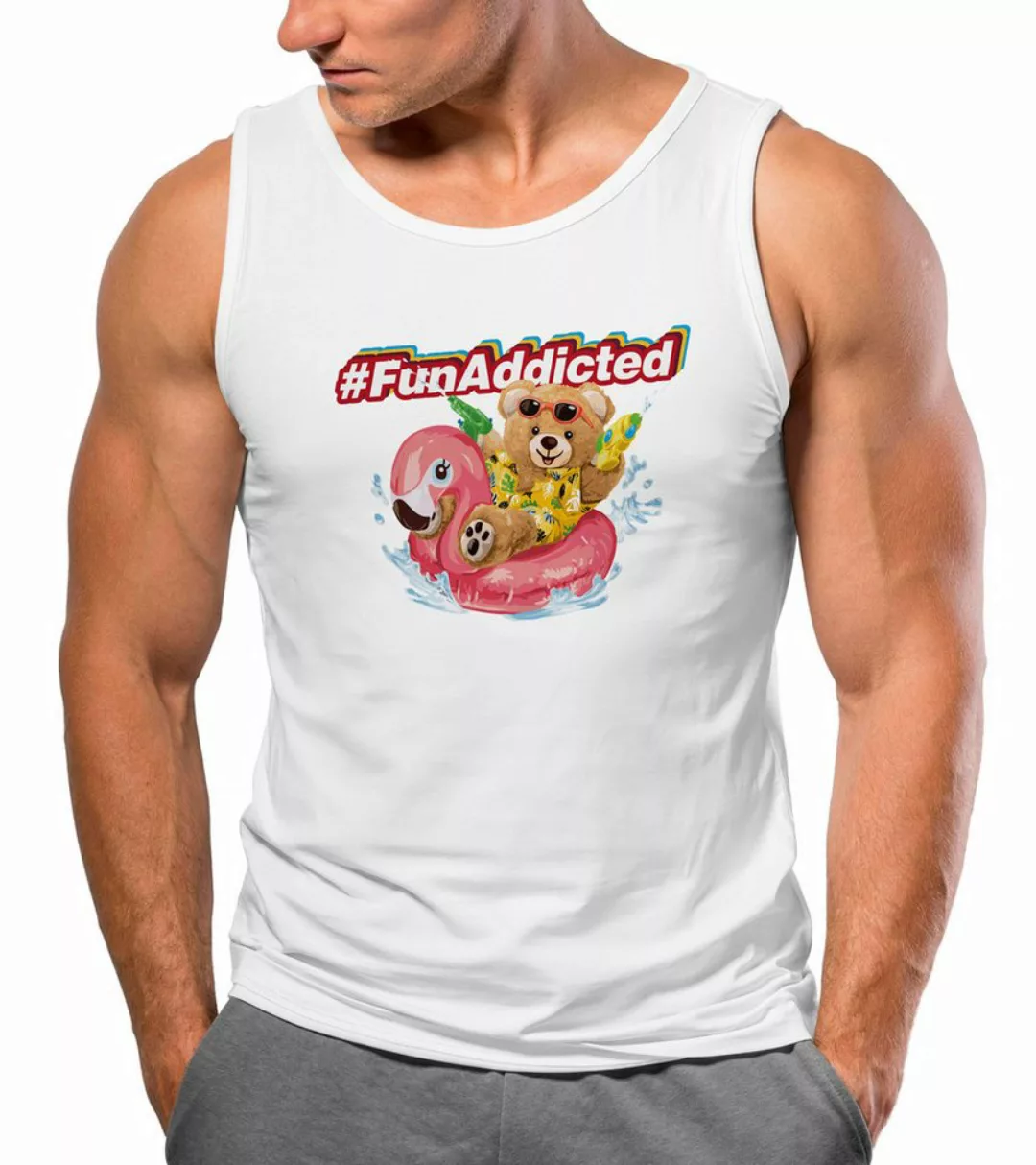 Neverless Tanktop Herren Tank-Top Teddy Schriftzug Fun Addicted Sommer Spaß günstig online kaufen