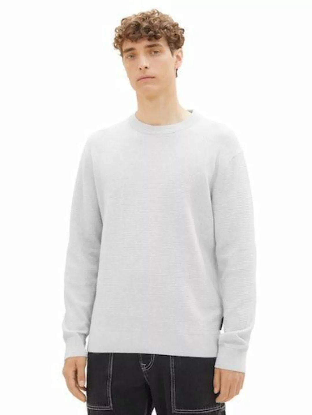 Tom Tailor Denim Herren Rundhals Pullover STRUCTURED BASIC - Regular Fit günstig online kaufen