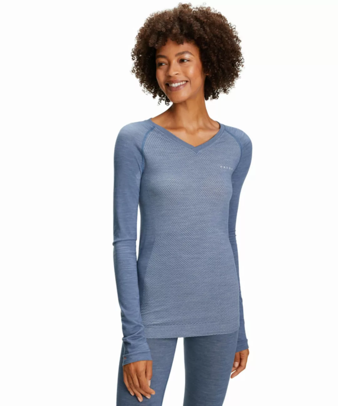 FALKE Damen Langarmshirt Wool-Tech Light, M, Blau, Uni, Schurwolle, 33463-6 günstig online kaufen