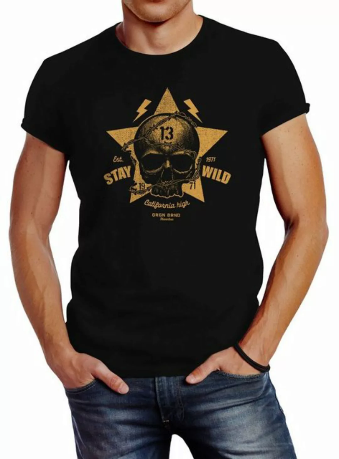 Neverless Print-Shirt Herren T-Shirt Printshirt Skull Totenkopf Motiv Stay günstig online kaufen