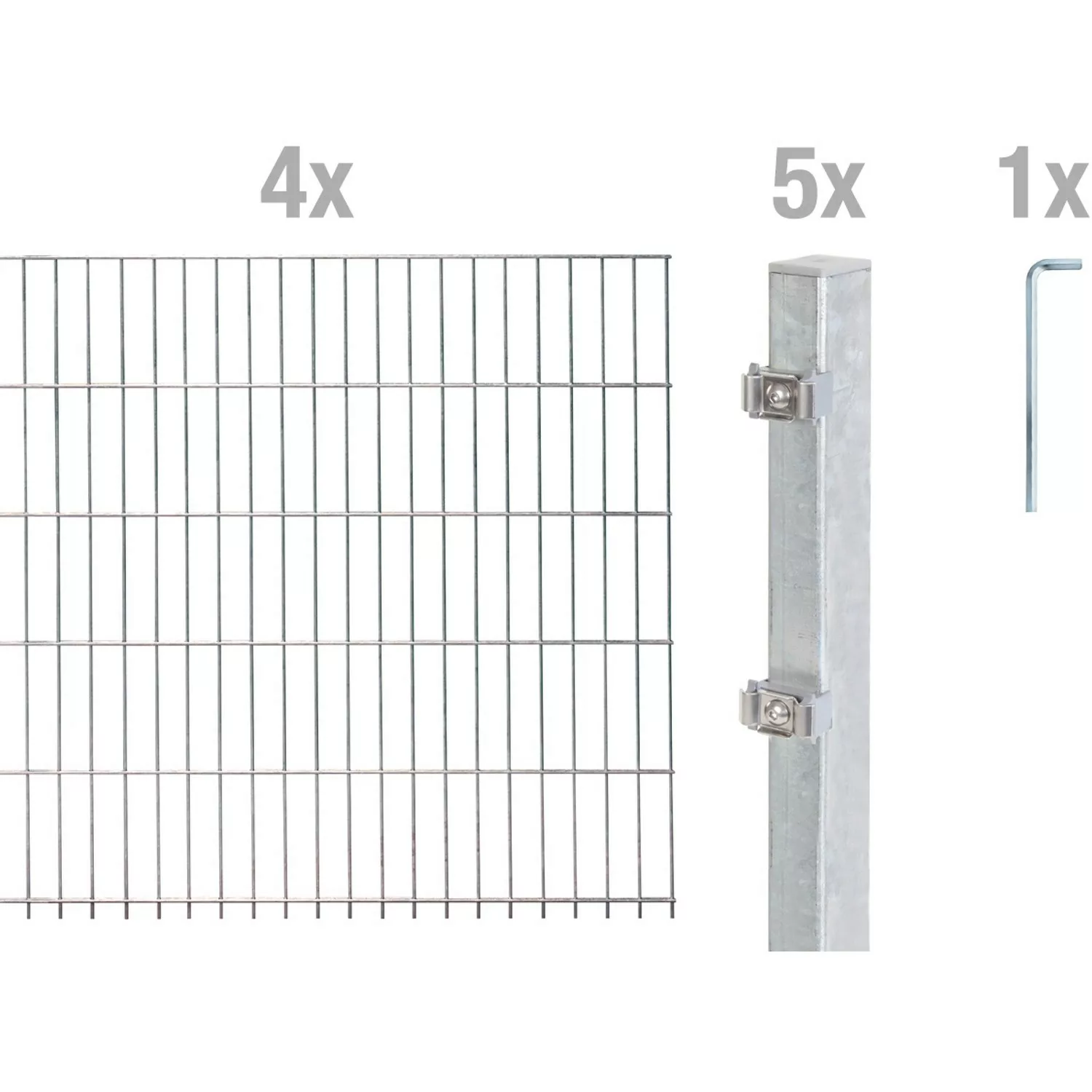 Metallzaun Grund-Set Doppelstabmatte feuerverzinkt 4 x 2 m x 1 m günstig online kaufen