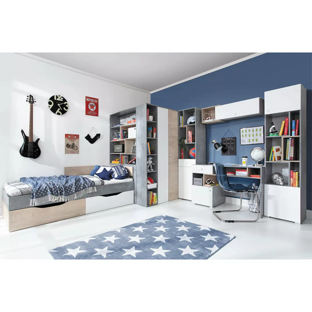 Jugendzimmer Set 6-teilig SEATTLE-133 mit Jugendbett 90x200cm in Beton weiß günstig online kaufen