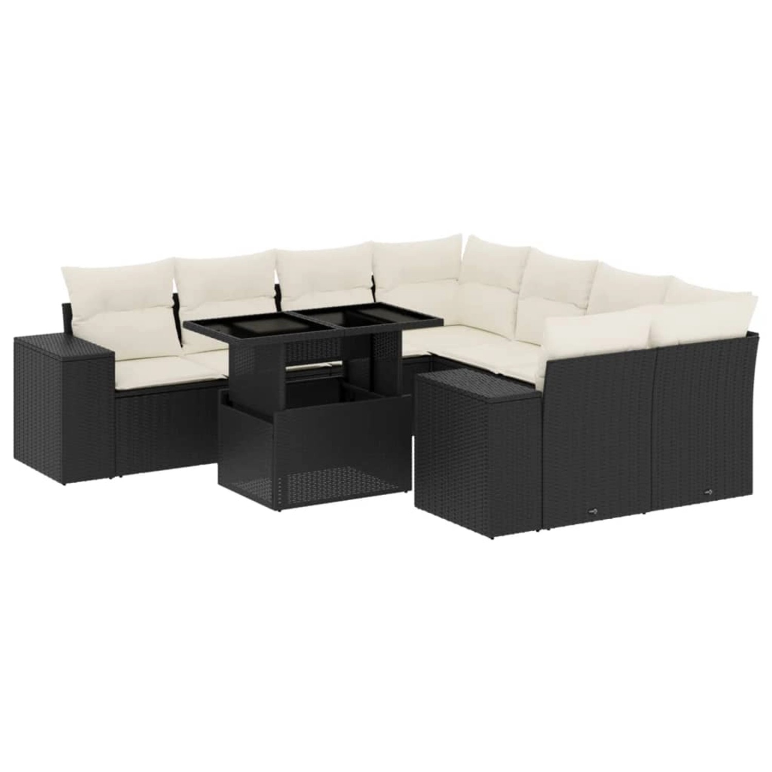 vidaXL 9-Tlg Garten-Sofagarnitur mit Kissen Schwarz Poly Rattan 3269056 günstig online kaufen