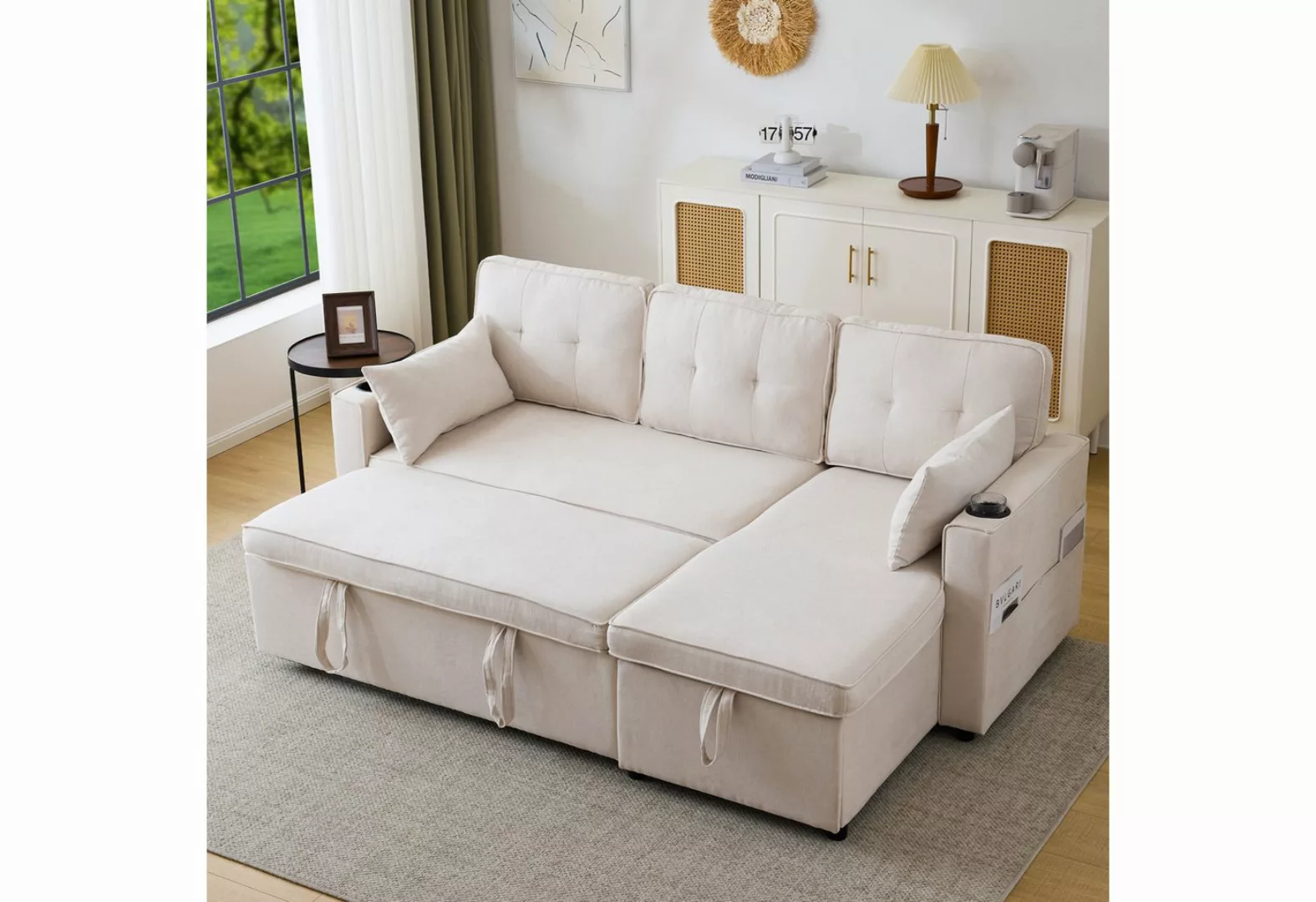 Merax Ecksofa L-Form, Loungesessel mit Schlaffunktion, Seitentasche und Bet günstig online kaufen