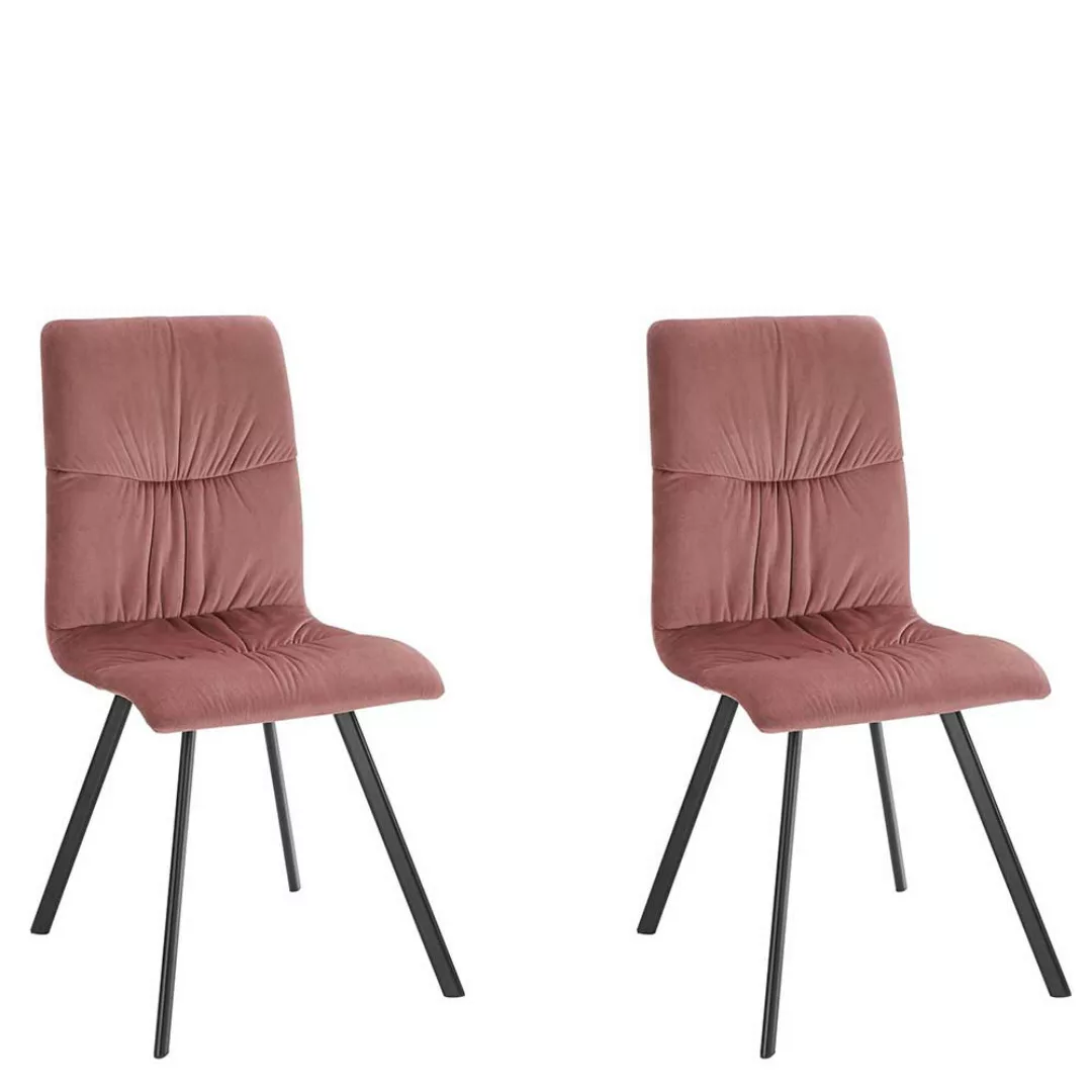 Samt Esstisch Stühle in Altrosa und Schwarz Gestell aus Metall (2er Set) günstig online kaufen