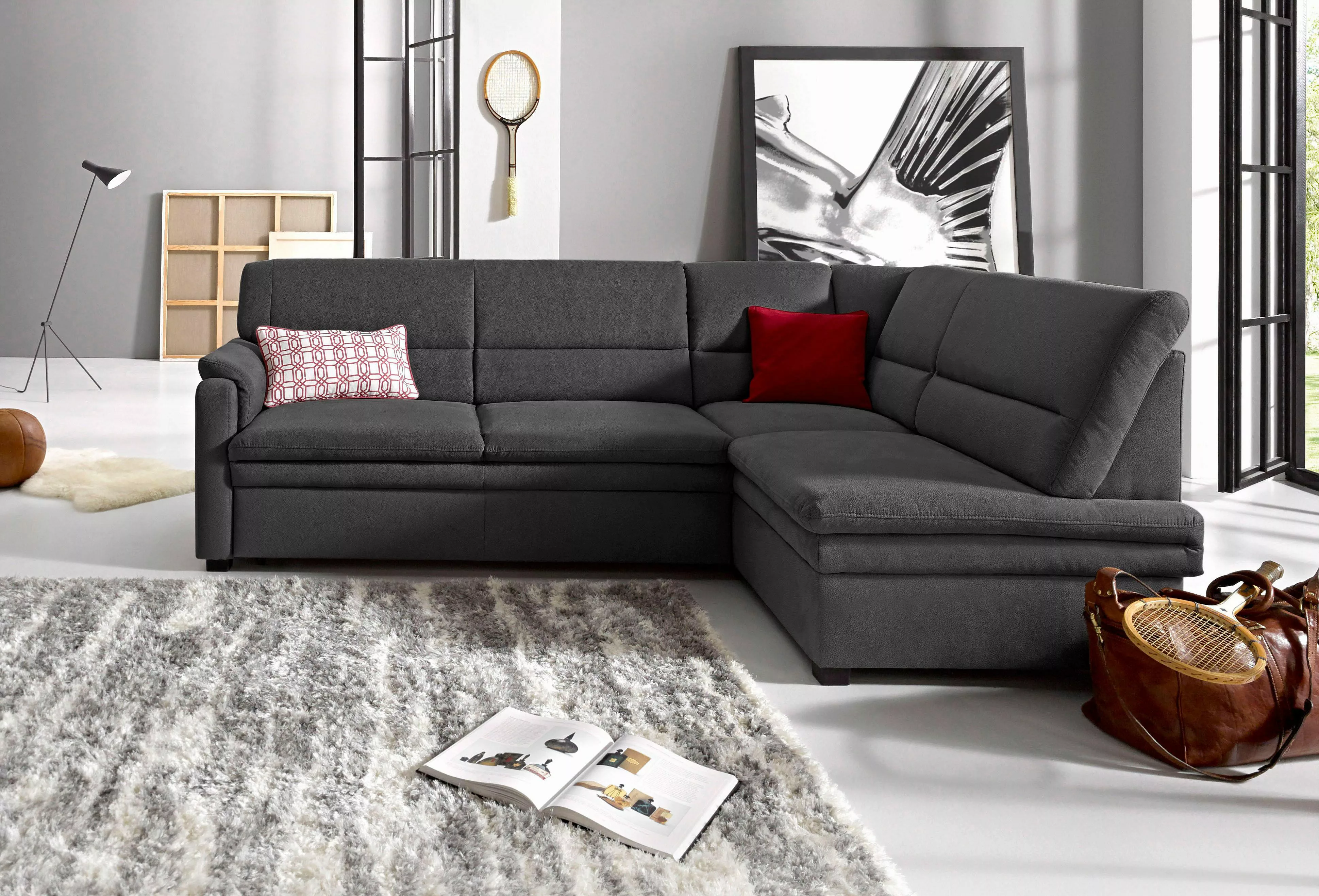 sit&more Ecksofa »Pisa L-Form«, mit Federkern, wahlweise mit Bettfunktion günstig online kaufen