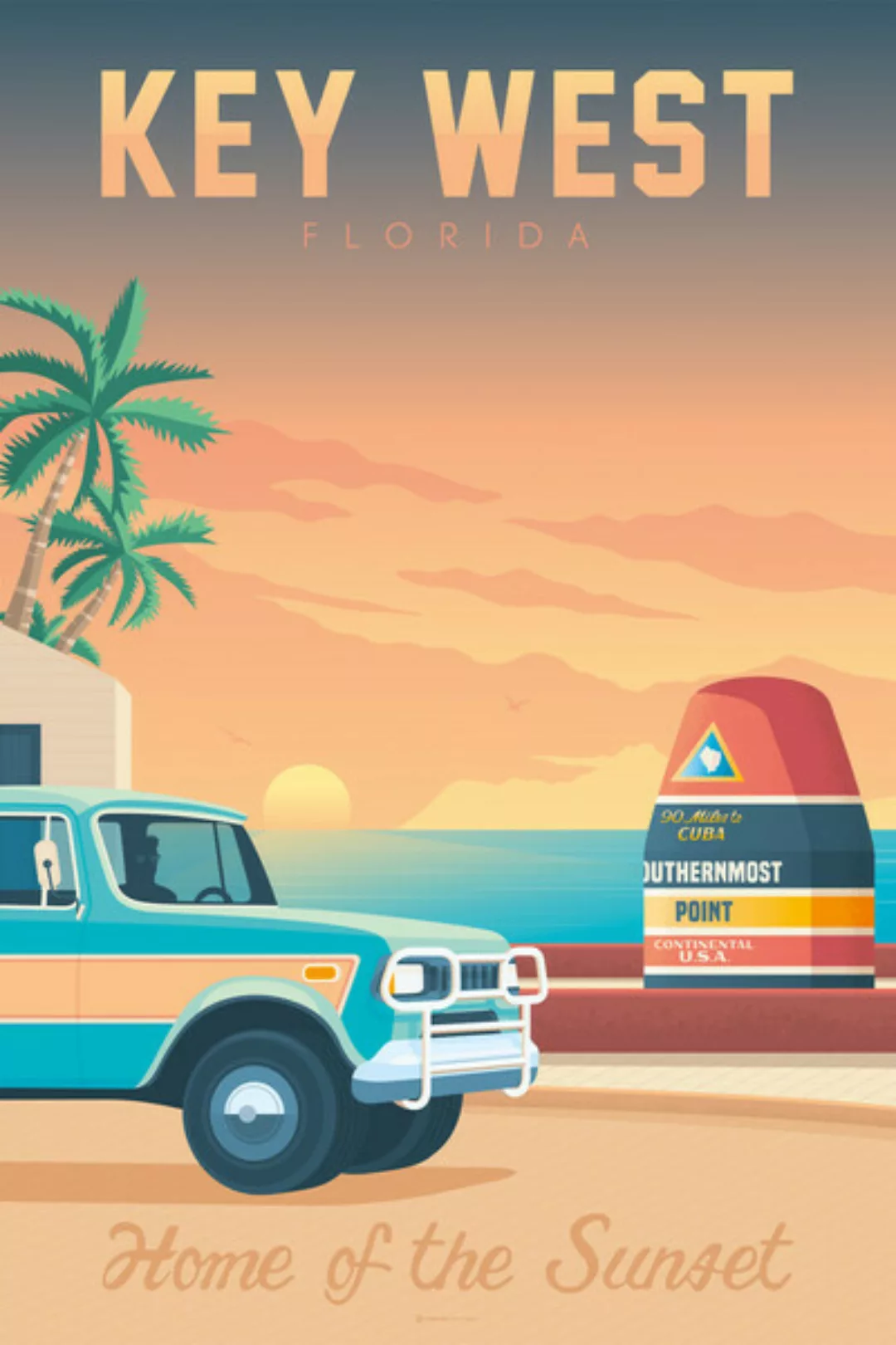 Poster / Leinwandbild - Key West Ii Vintage Travel Wandbild günstig online kaufen
