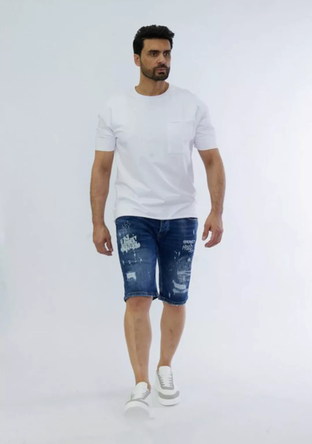 Denim House Jeansshorts Jeanscapri im mit heller Waschung und Coolem Print günstig online kaufen