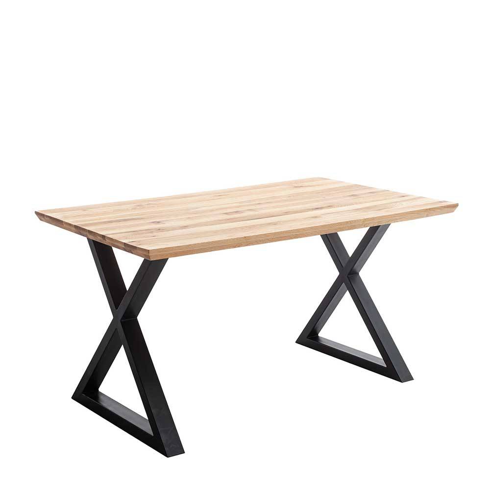 Esstisch Holztisch massiv im Industry und Loft Stil mit X Gestell günstig online kaufen