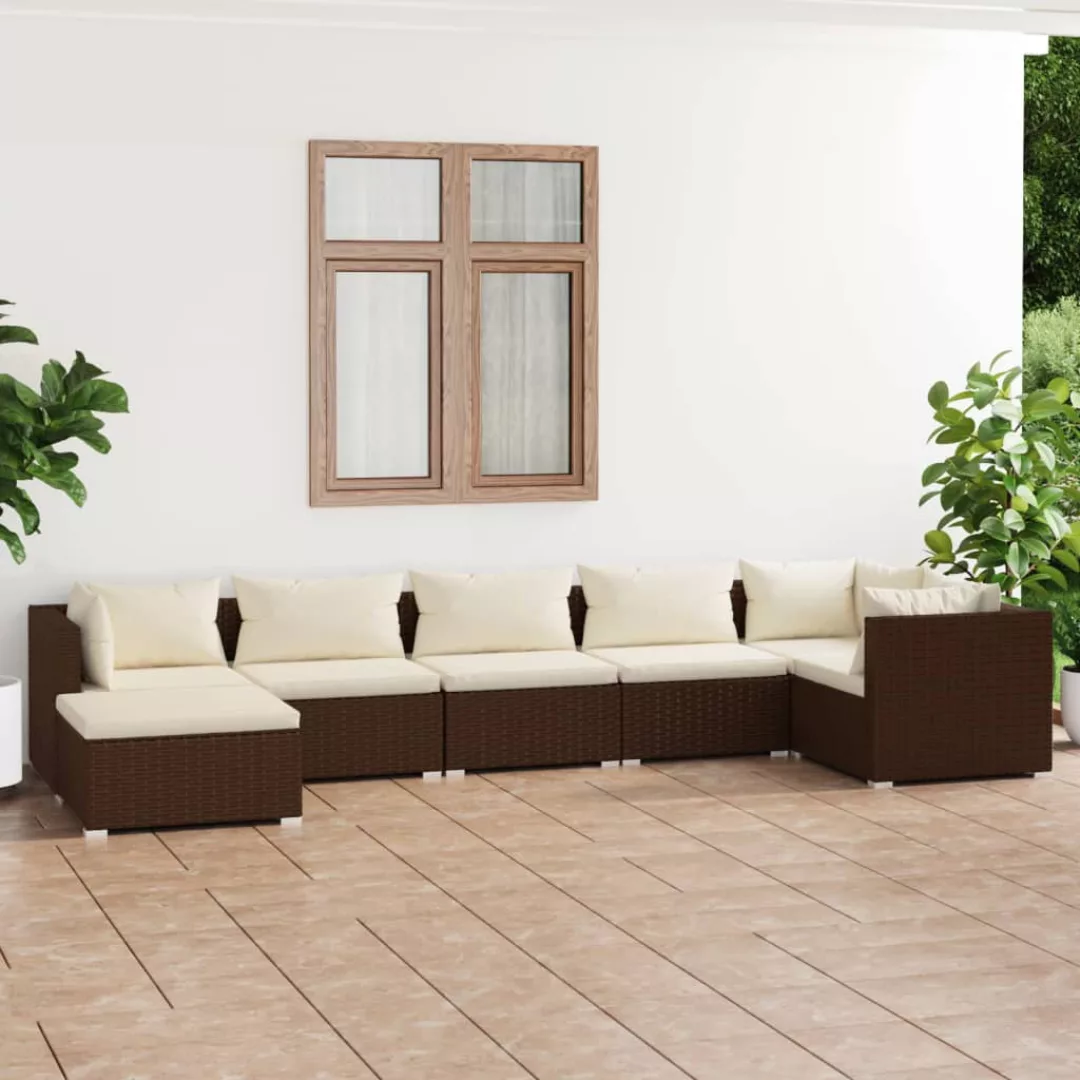 Vidaxl 7-tlg. Garten-lounge-set Mit Kissen Poly Rattan Braun günstig online kaufen
