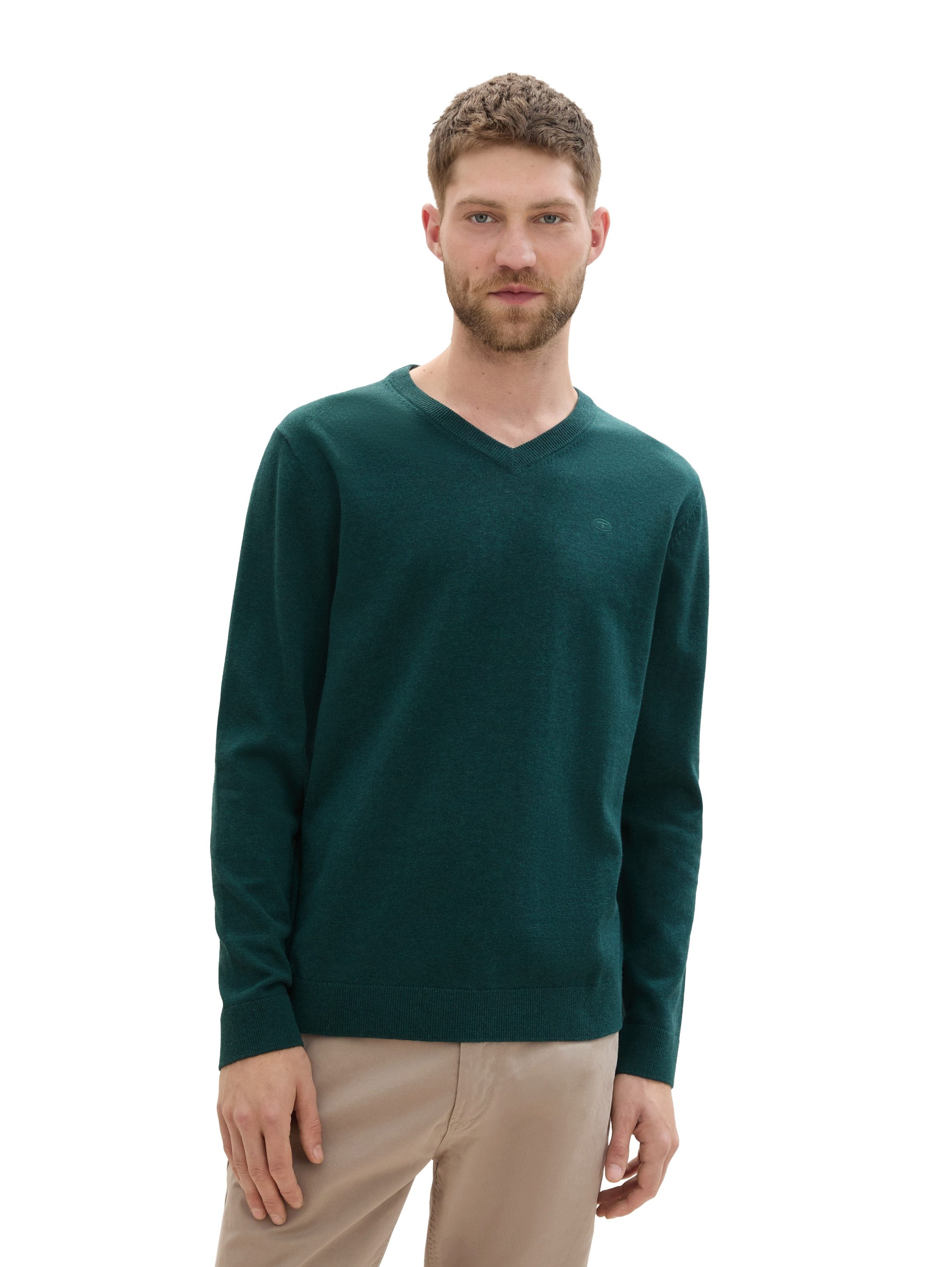 TOM TAILOR V-Ausschnitt-Pullover mit kleiner Logo-Stickerei günstig online kaufen