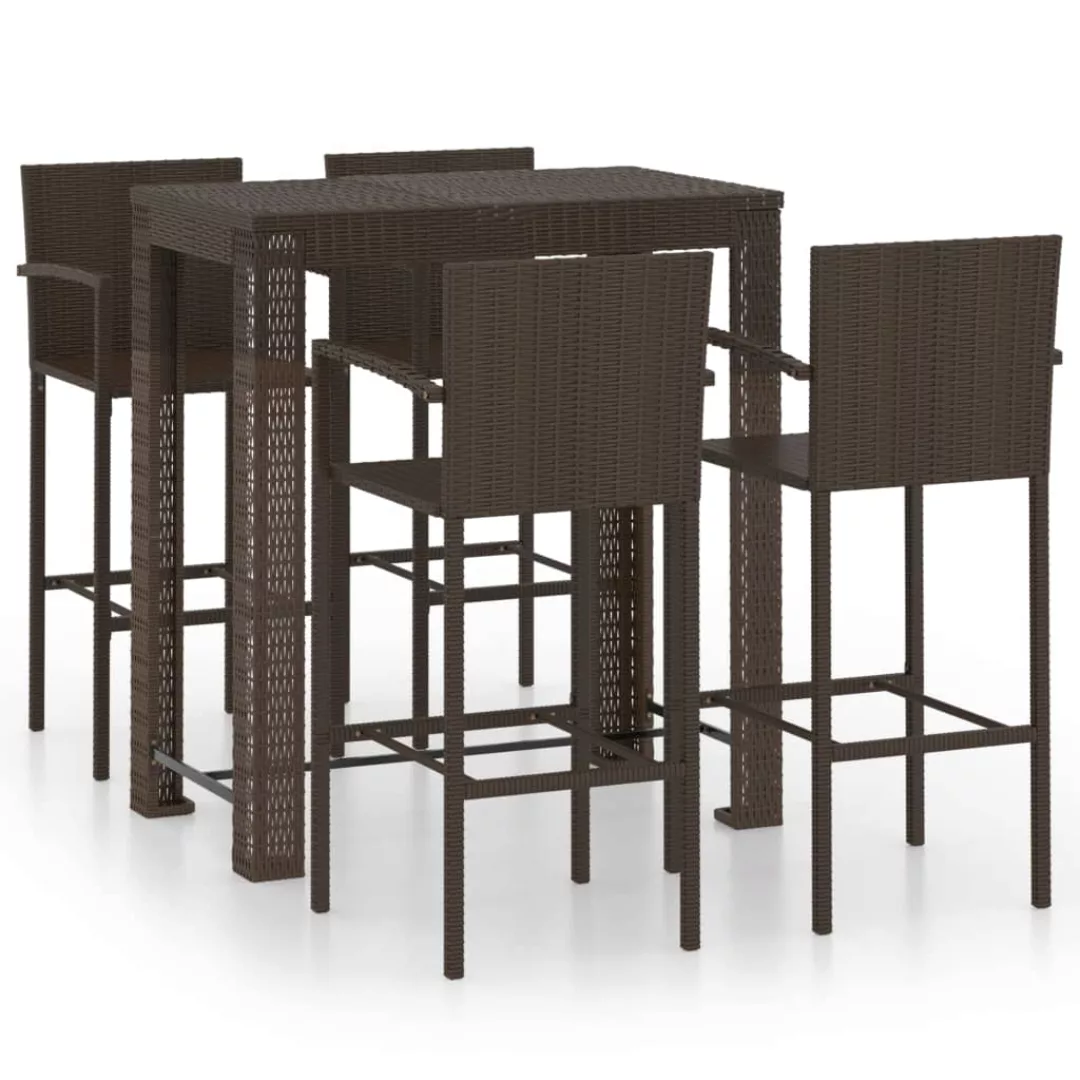 5-tlg. Garten-bar-set Mit Armlehnen Poly Rattan Braun günstig online kaufen