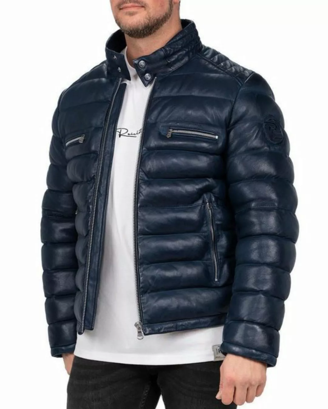 Reichstadt Bomberjacke Herren Echtleder Jacke RS016 - Navy XL günstig online kaufen