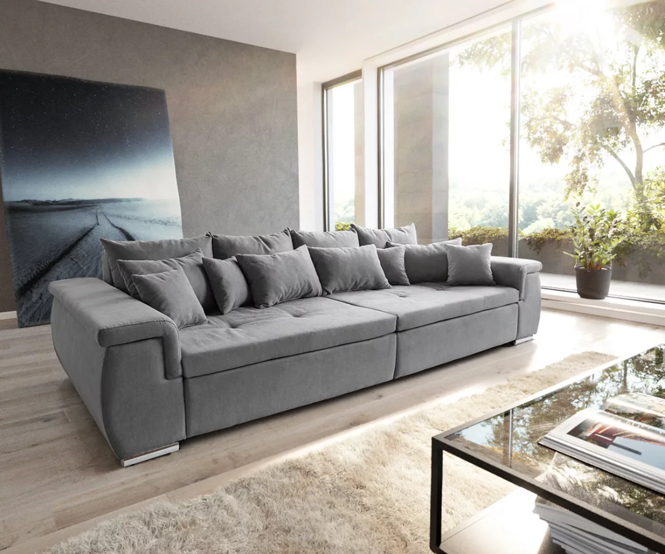 DELIFE Big-Sofa Navin, Grau 275x116 cm Sofa mit Kissen günstig online kaufen