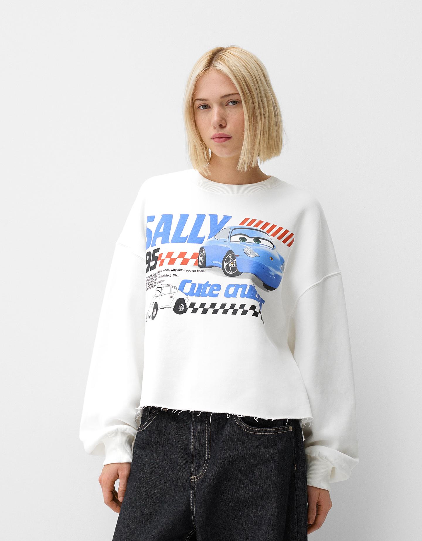 Bershka Cropped-Sweatshirt Cars Damen M Weiss günstig online kaufen