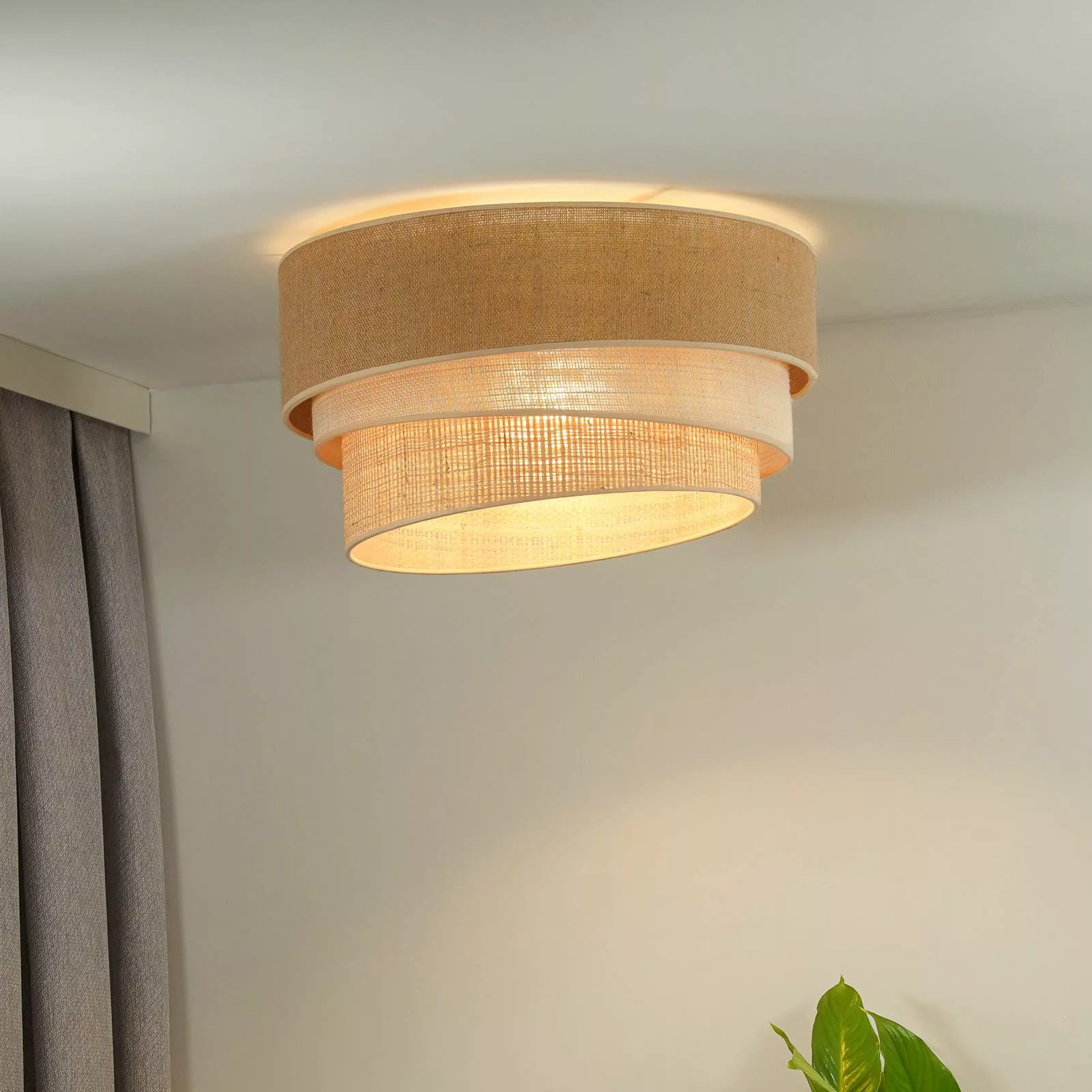 Euluna Deckenlampe Trio Jute, naturbraun/weiß/raffia Ø 60 cm günstig online kaufen