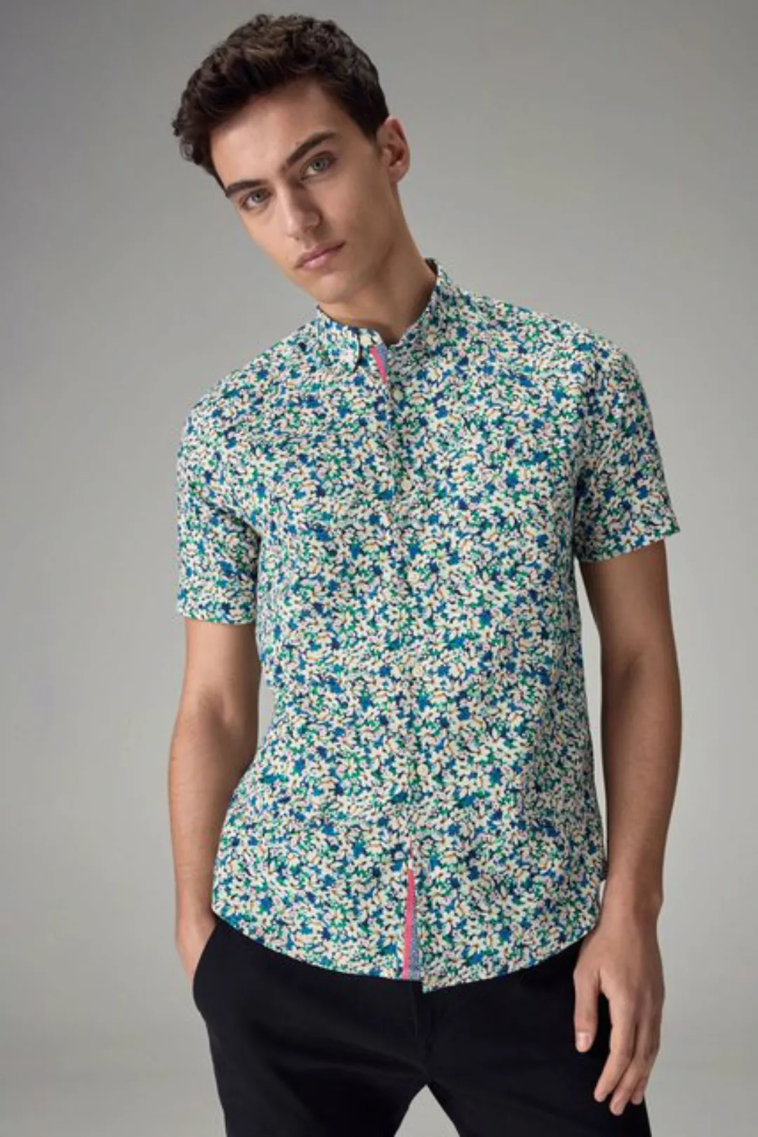 Next Kurzarmhemd Kurzarmhemd aus Leinengemisch mit Blumenmuster (1-tlg) günstig online kaufen