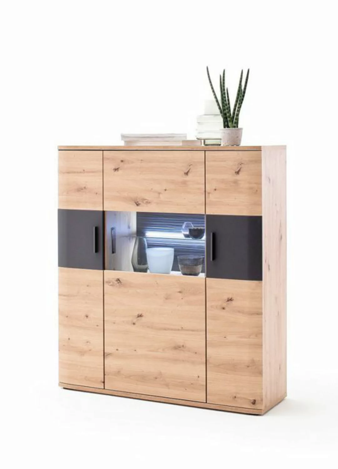 MCA furniture Vitrine Highboard Cortona, Balkeneiche / anthrazit, LED Beleu günstig online kaufen