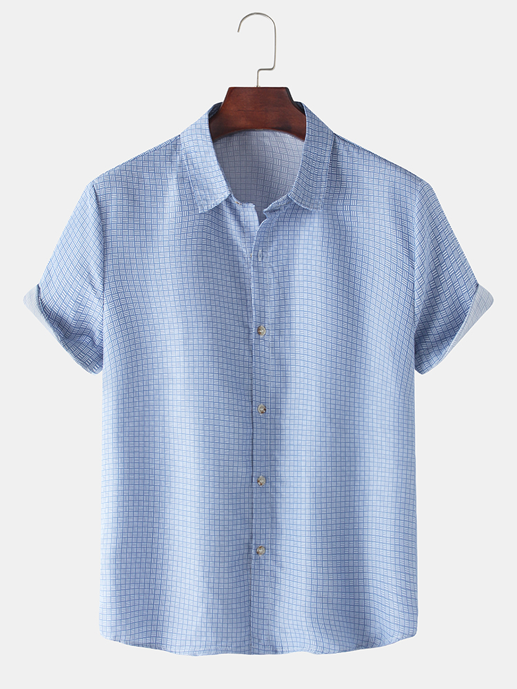 Herren Plaid Print Lässig atmungsaktiv Turn Down Kragen Kurzarm Shirts günstig online kaufen