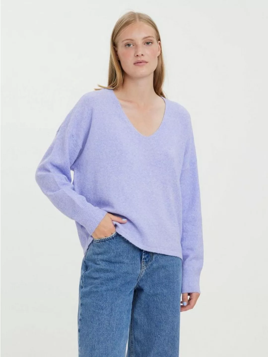 Vero Moda Strickpullover V-Ausschnitt Feinstrick Pullover Langarm Sweater V günstig online kaufen