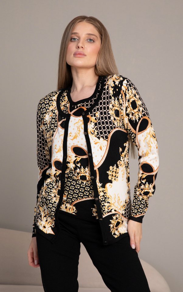 Passioni Strickjacke Twinset mit dekorativem Schal-Print günstig online kaufen