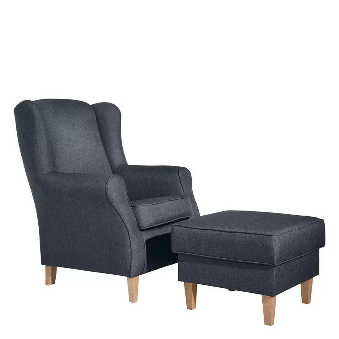 Wohnzimmer Sessel in Blau und Buchefarben auch mit Hocker lieferbar günstig online kaufen