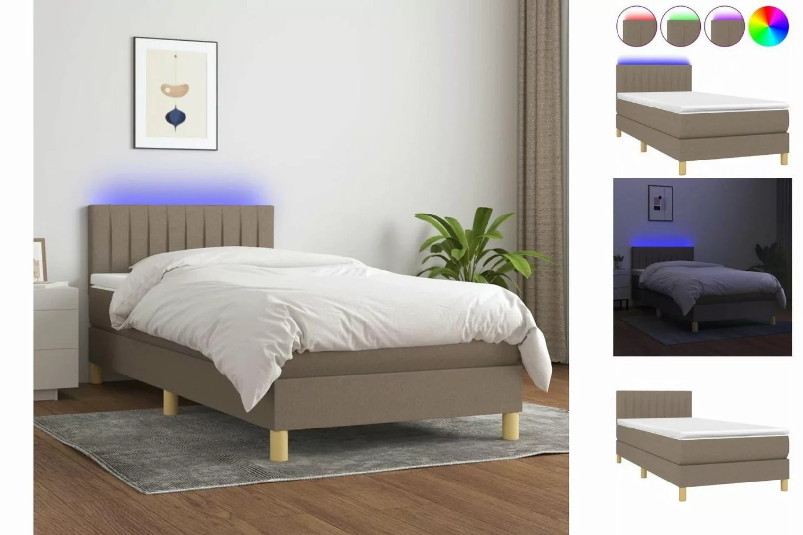 vidaXL Bettgestell Boxspringbett mit Matratze LED Taupe 100x200 cm Stoff Be günstig online kaufen