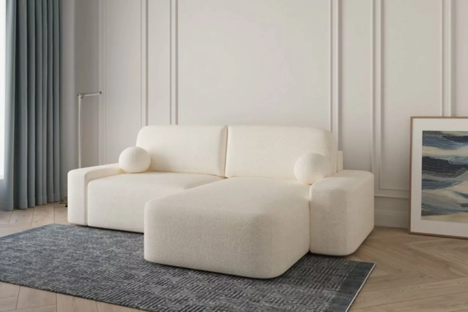 MOEBLO Ecksofa Lisbon aus Bouclé, Ottomane beidseitig montierbar Couch für günstig online kaufen