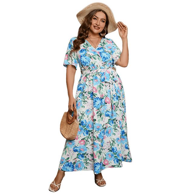 AUKUU Sommerkleid Kühles, farbenfrohes Maxi-Kleid mit kurzen Ärmeln und Chi günstig online kaufen