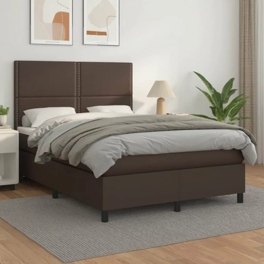 Vidaxl Boxspringbett Mit Matratze Braun 140x200 Cm Kunstleder günstig online kaufen