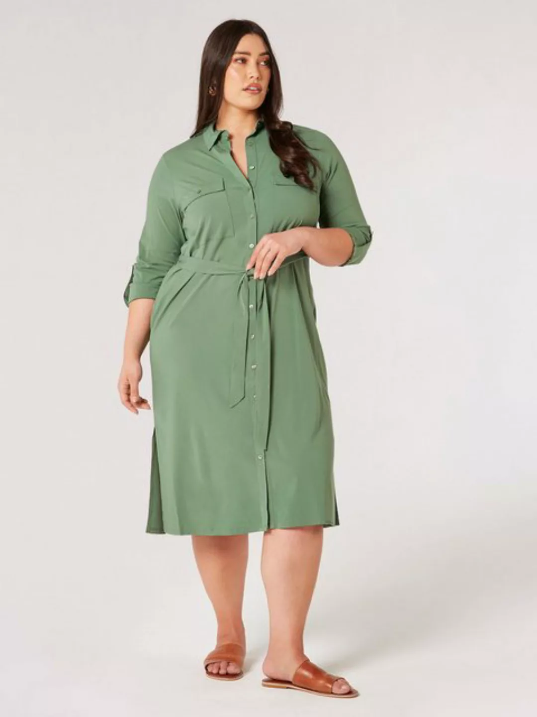 Apricot Midikleid Utility Belted Shirt Dress, (2-tlg., Stoffgürtel) mit Kre günstig online kaufen