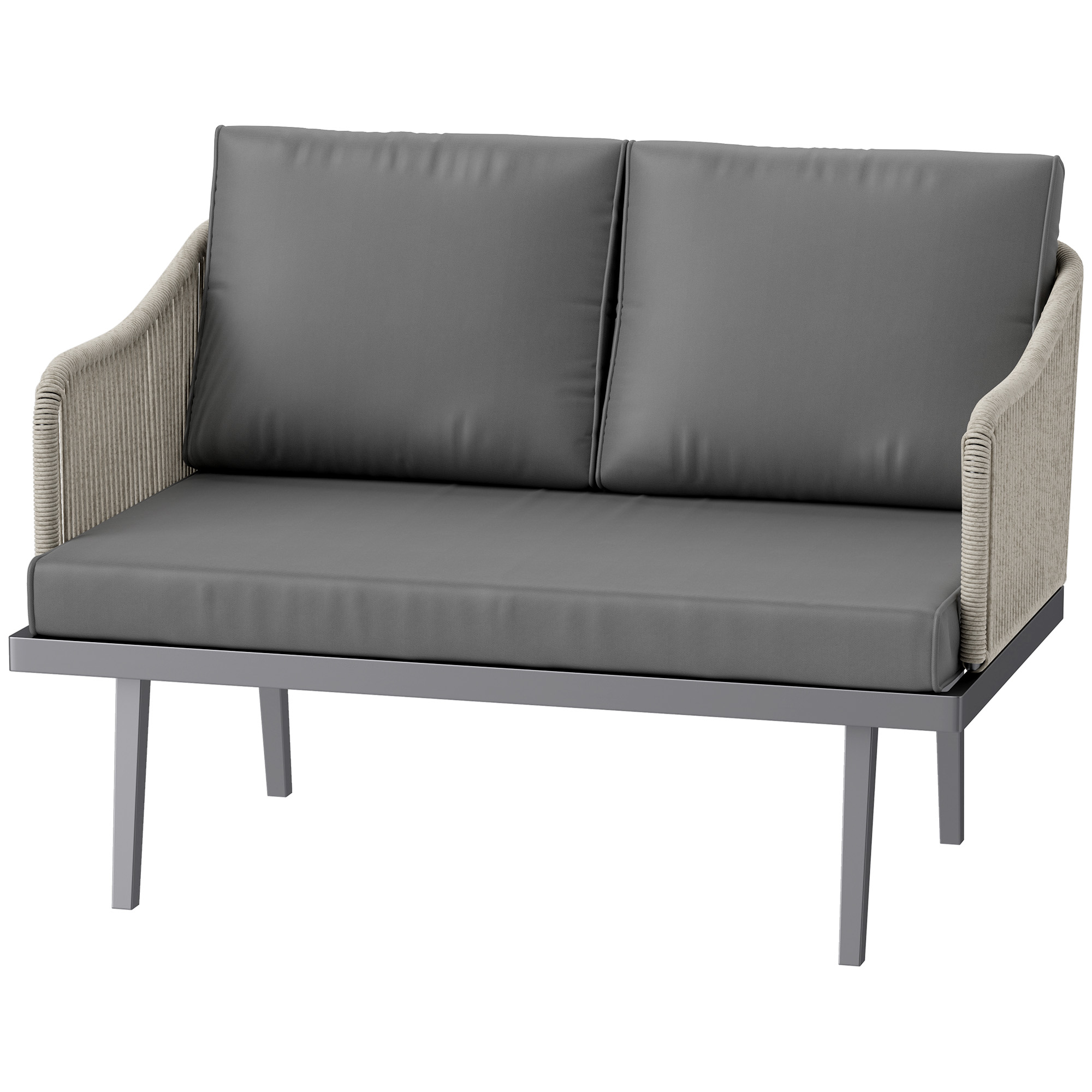 Outsunny Gartensofa 2-Sitzer mit Rattankissen, Outdoor-Sofa mit Armlehnen, günstig online kaufen