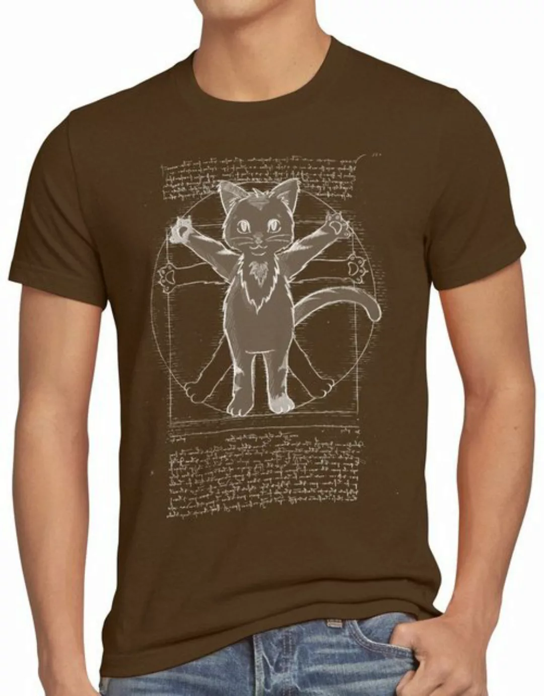 style3 Print-Shirt Herren T-Shirt Vitruvianische Katze kätzchen da vinci ti günstig online kaufen