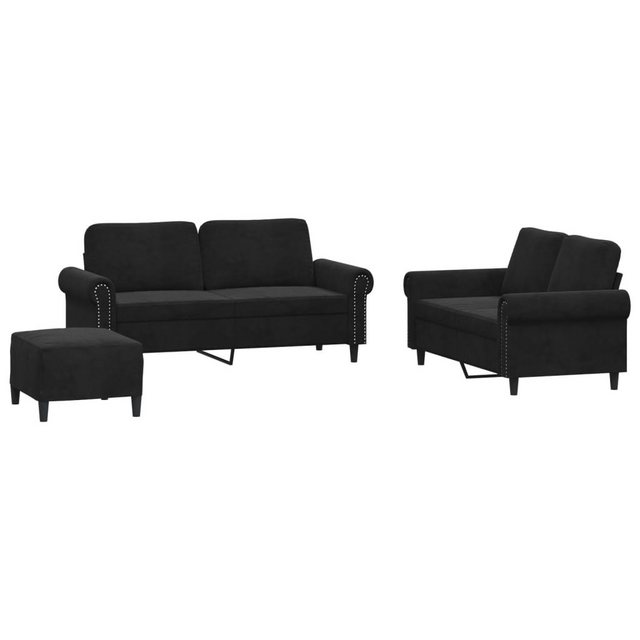 vidaXL Sofa, 3-tlg. Sofagarnitur mit Kissen Schwarz Samt günstig online kaufen