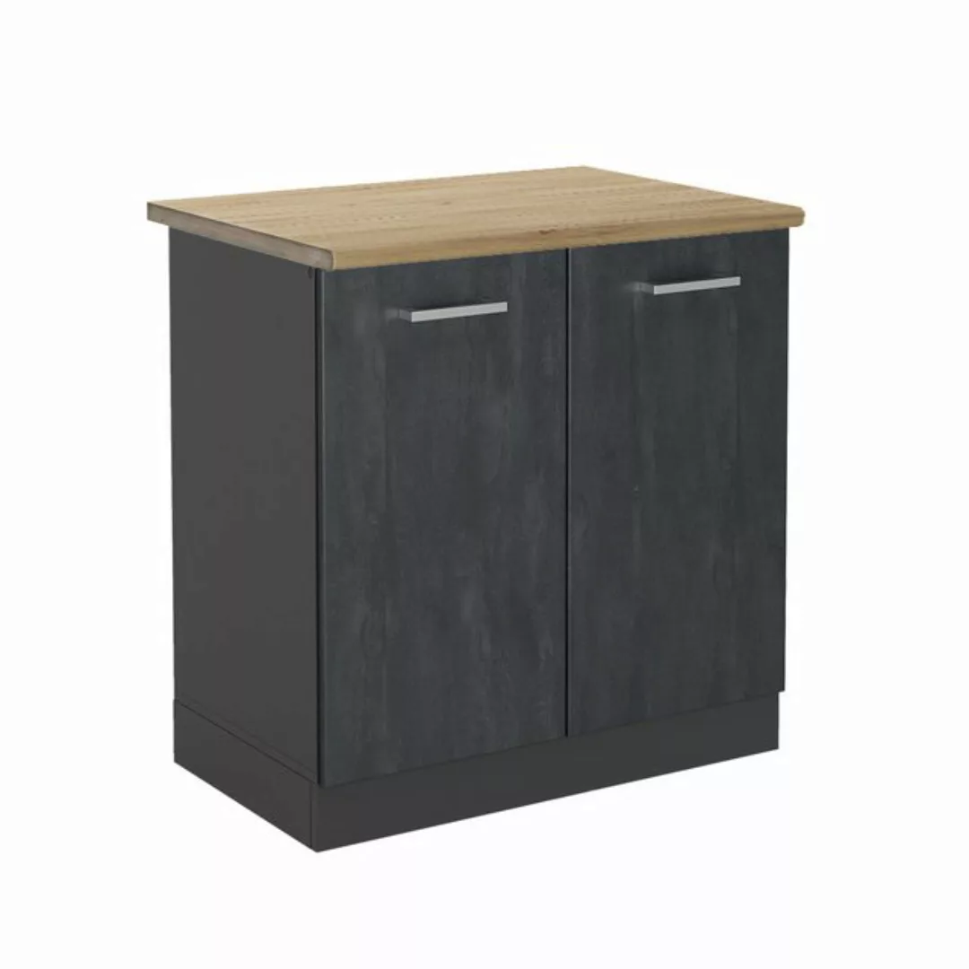 Vicco Spülenunterschrank R-Line, Schwarz Beton/Anthrazit, 80 cm AP Marmor günstig online kaufen