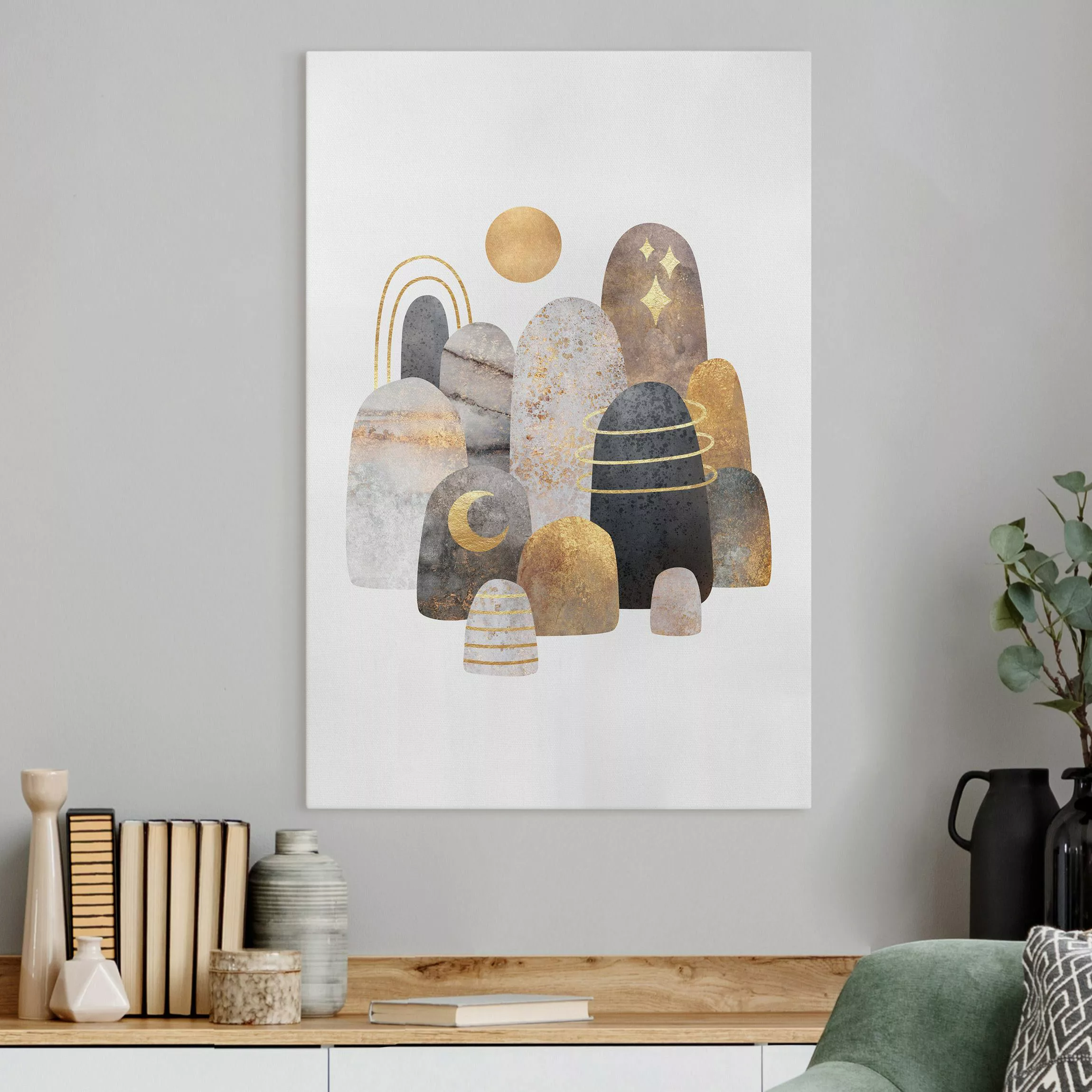 Leinwandbild Gold Berge mit Mond günstig online kaufen