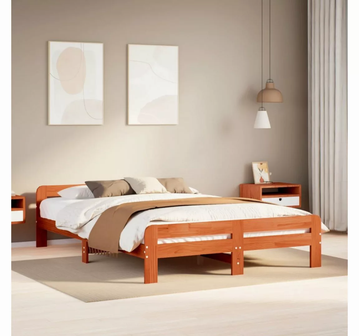 vidaXL Bett, Massivholzbett ohne Matratze Wachsbraun 140x190 cm Kiefernholz günstig online kaufen